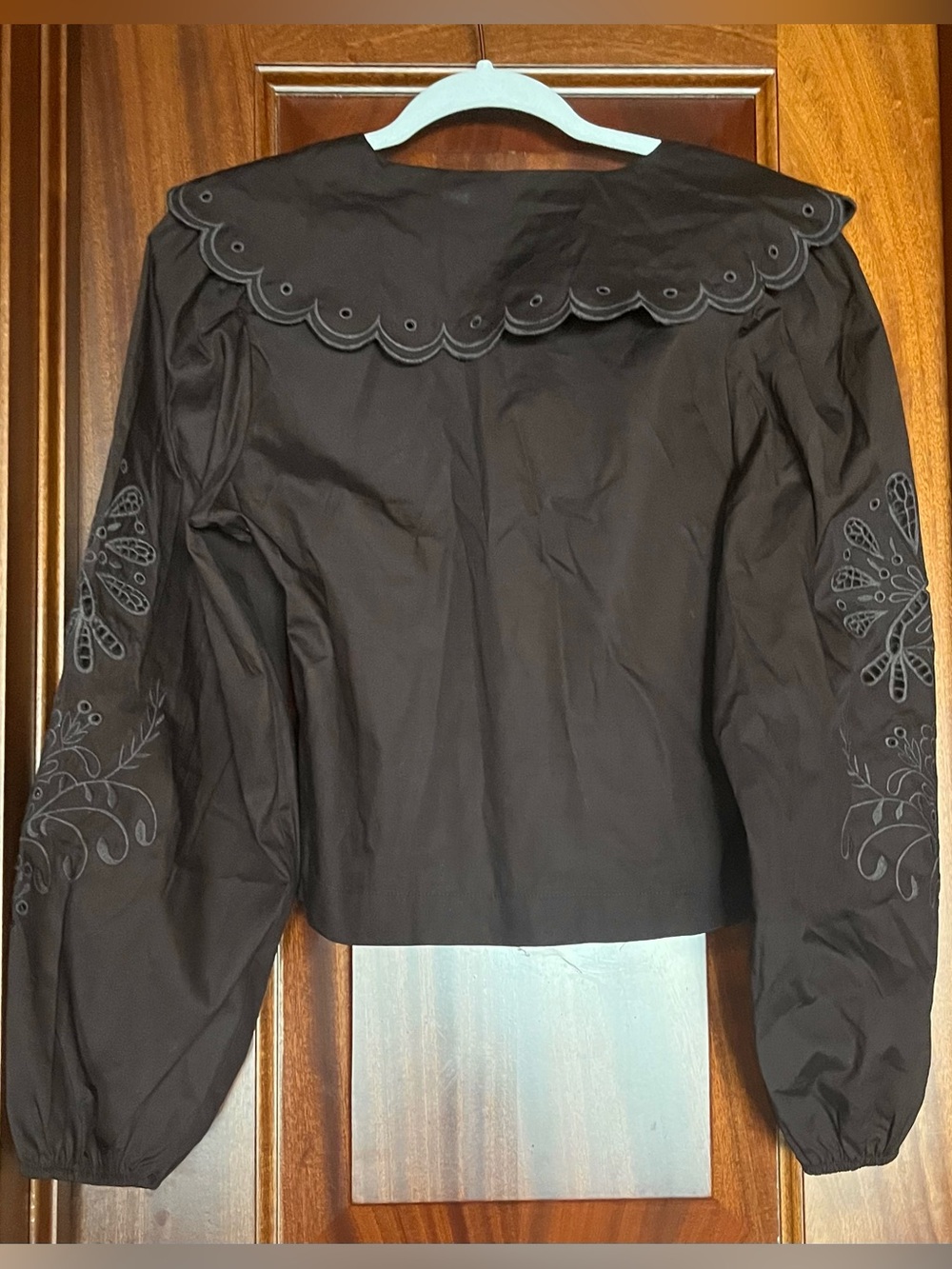 BAGATELLE Brown Richelieu Big Collar Blouse Shirt Eyelet Embroidered (Farm Rio - Picture 2 of 6